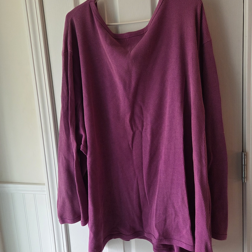 Comfort Wash Ribbed Pullover Sweatshirt in Magenta - Picture 4 of 4